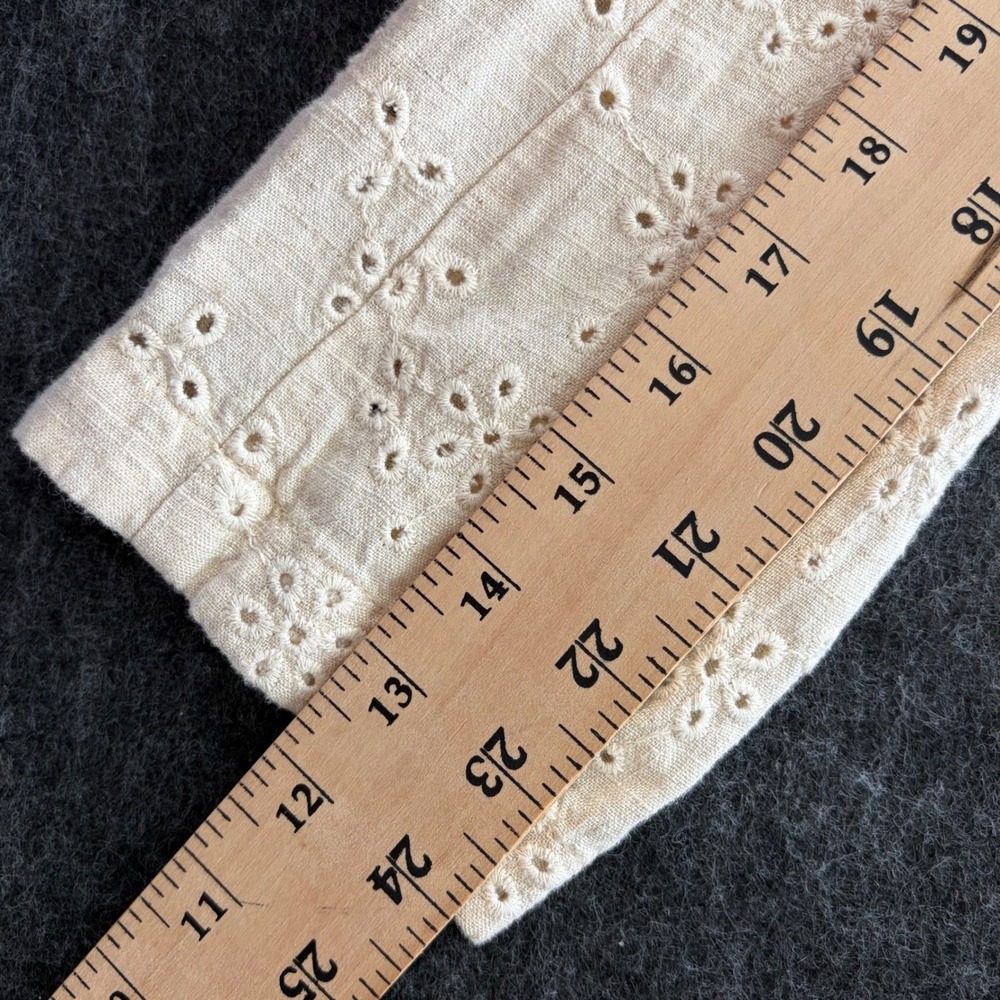 J. Jill Large Linen Blend Eyelet Floral Blazer Jacket Beige Tan Cottagecore - Picture 9 of 9